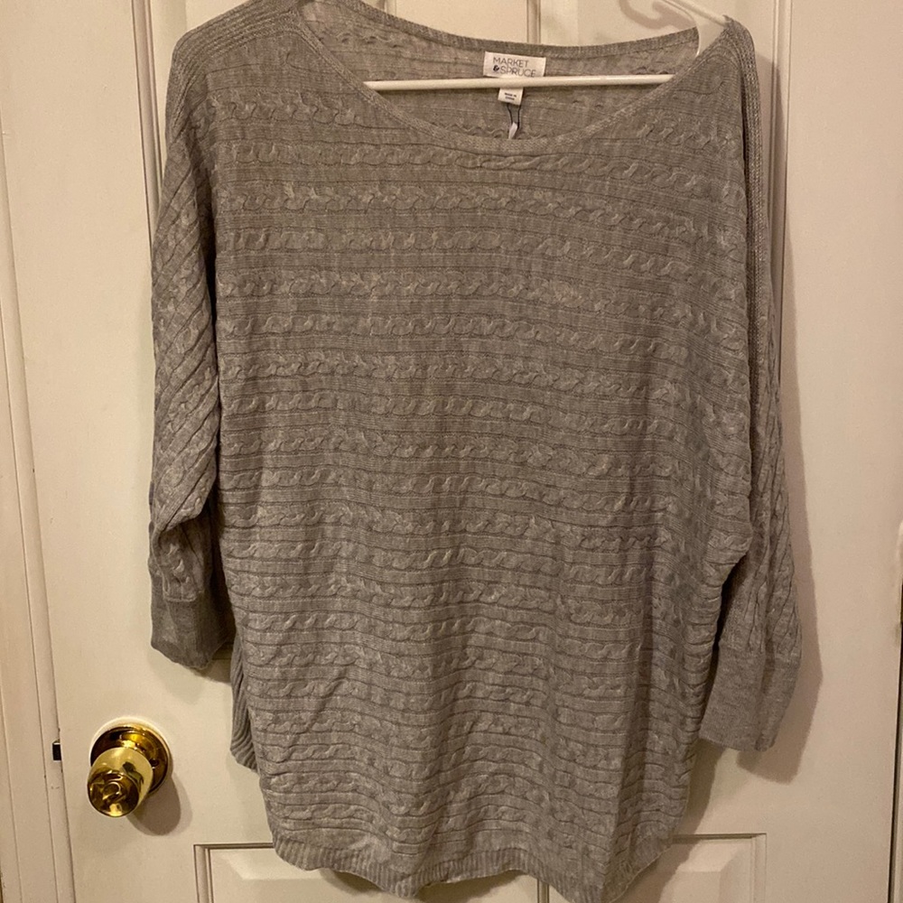 Market & Spruce Reviera Cable Knit Dolman Pullover, Grey, Large